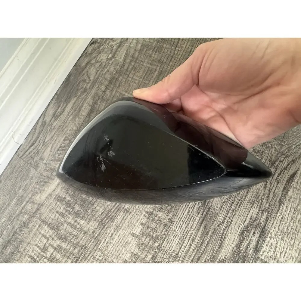 Black Italian Murano Glass Catchall or Tray Heavy Thick Glass 7.5” MCM Atomic